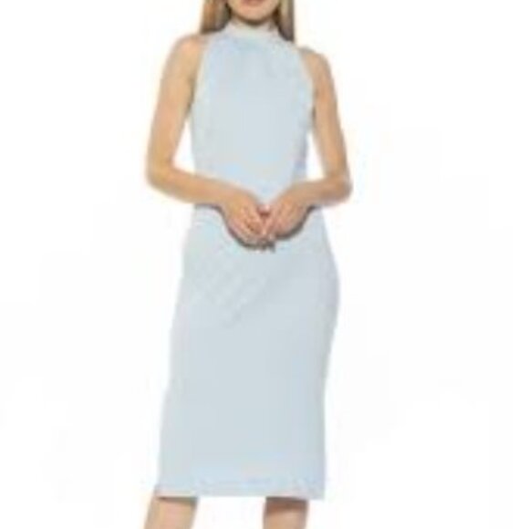 Alexia Admor Women's Large Blue Sleeveless Mock Neck Midi Zip Up Back Dress - Picture 6 of 7